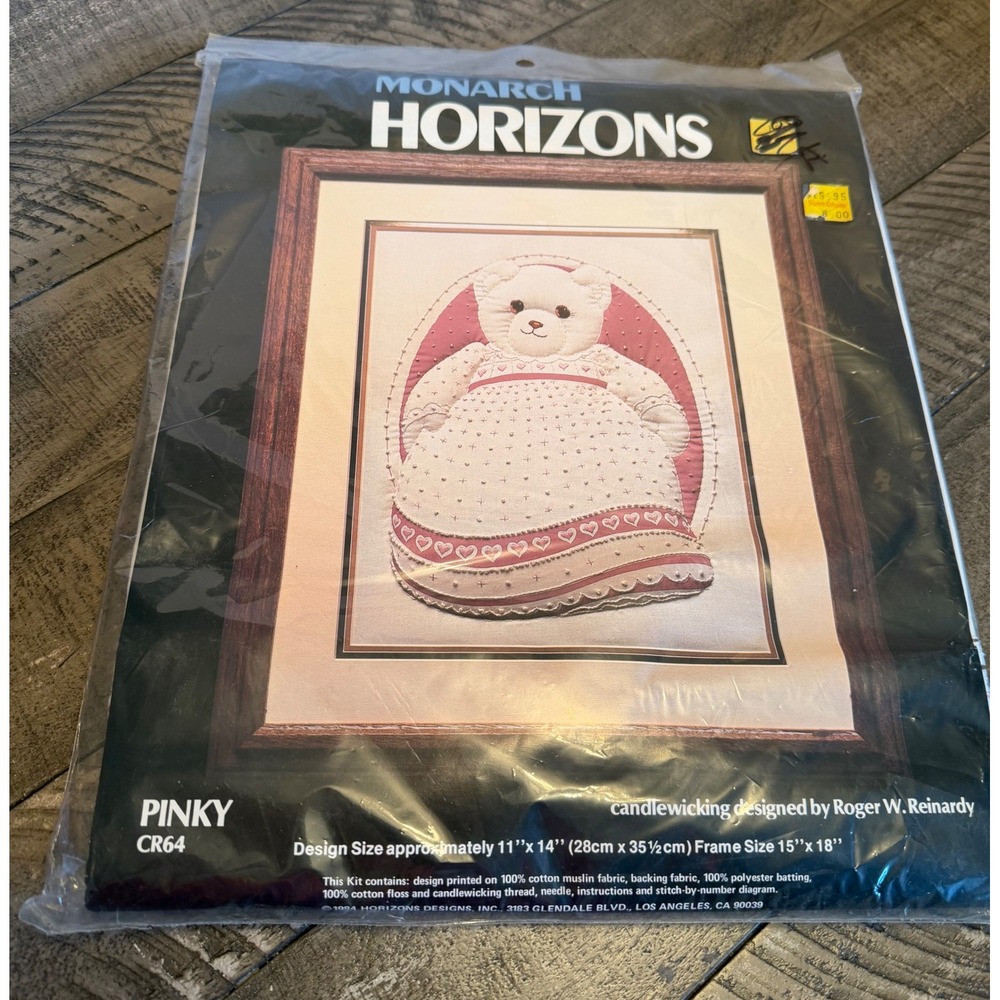Monarch Horizons Pinky Candlewicking Kit  Pink Teddy Bear Vintage Craft